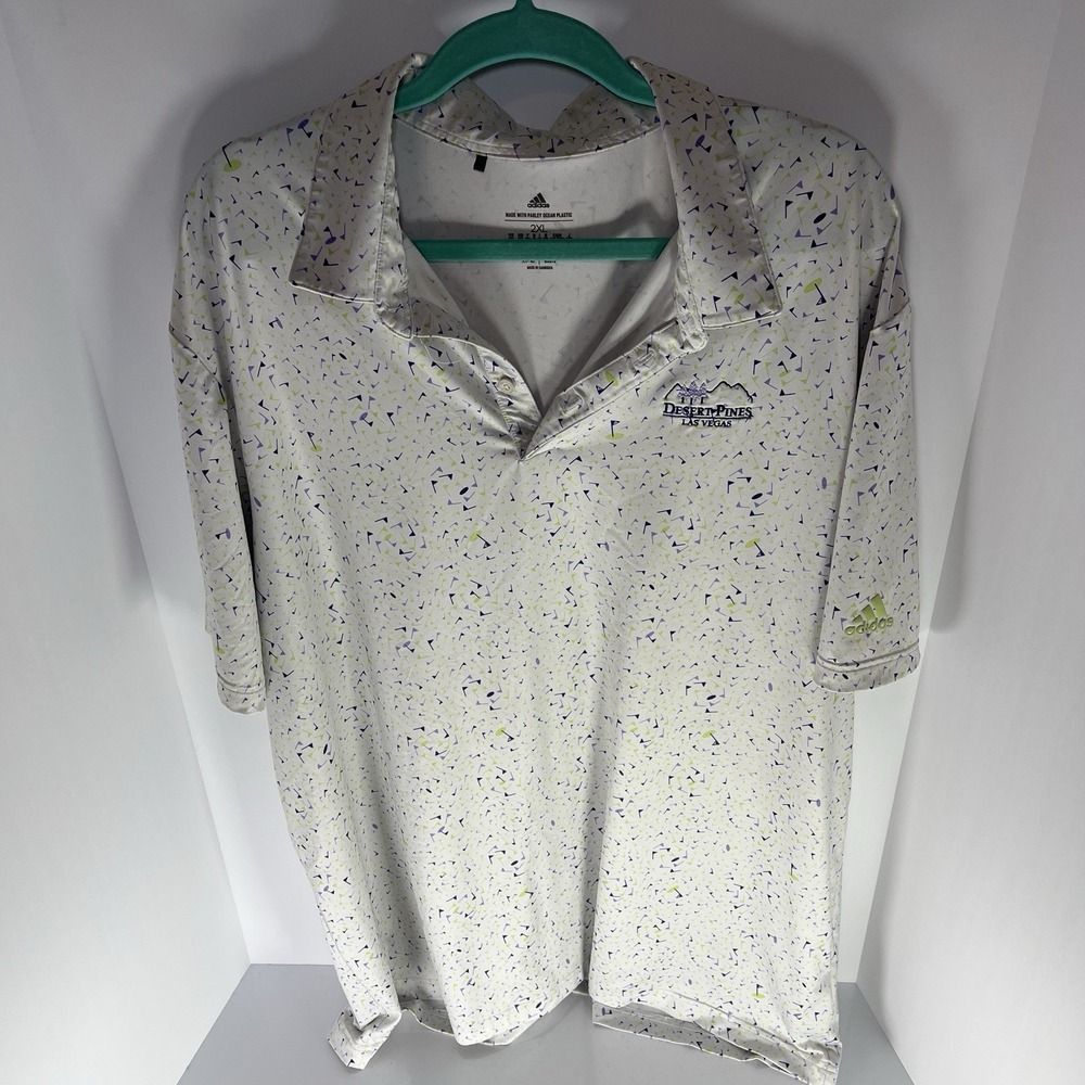 adidas Golf Men's Parley Golf Polo Shirt Desert Pines Las Vegas AOP White 2XL